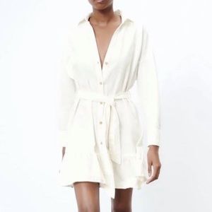 Zara White linen blend shirt dress